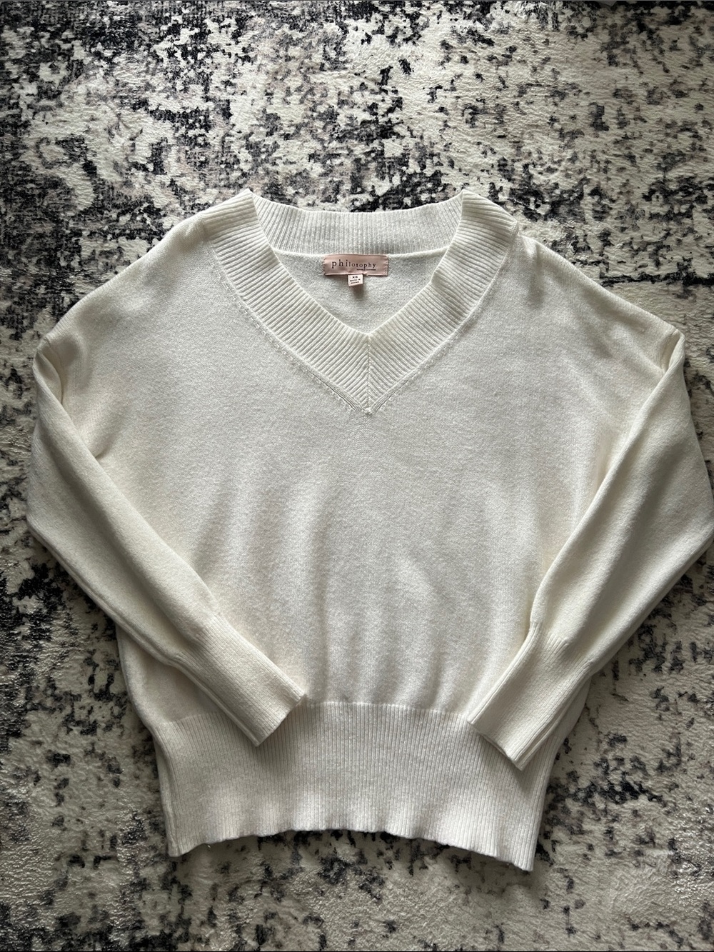Philosophy white V-Neck Ribbed Trim Sweater